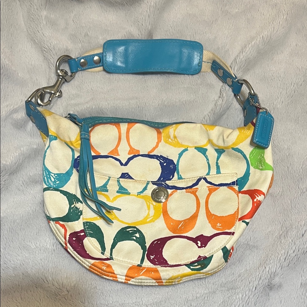 Coach Multicolor Shoulder Bag with Blue Strap